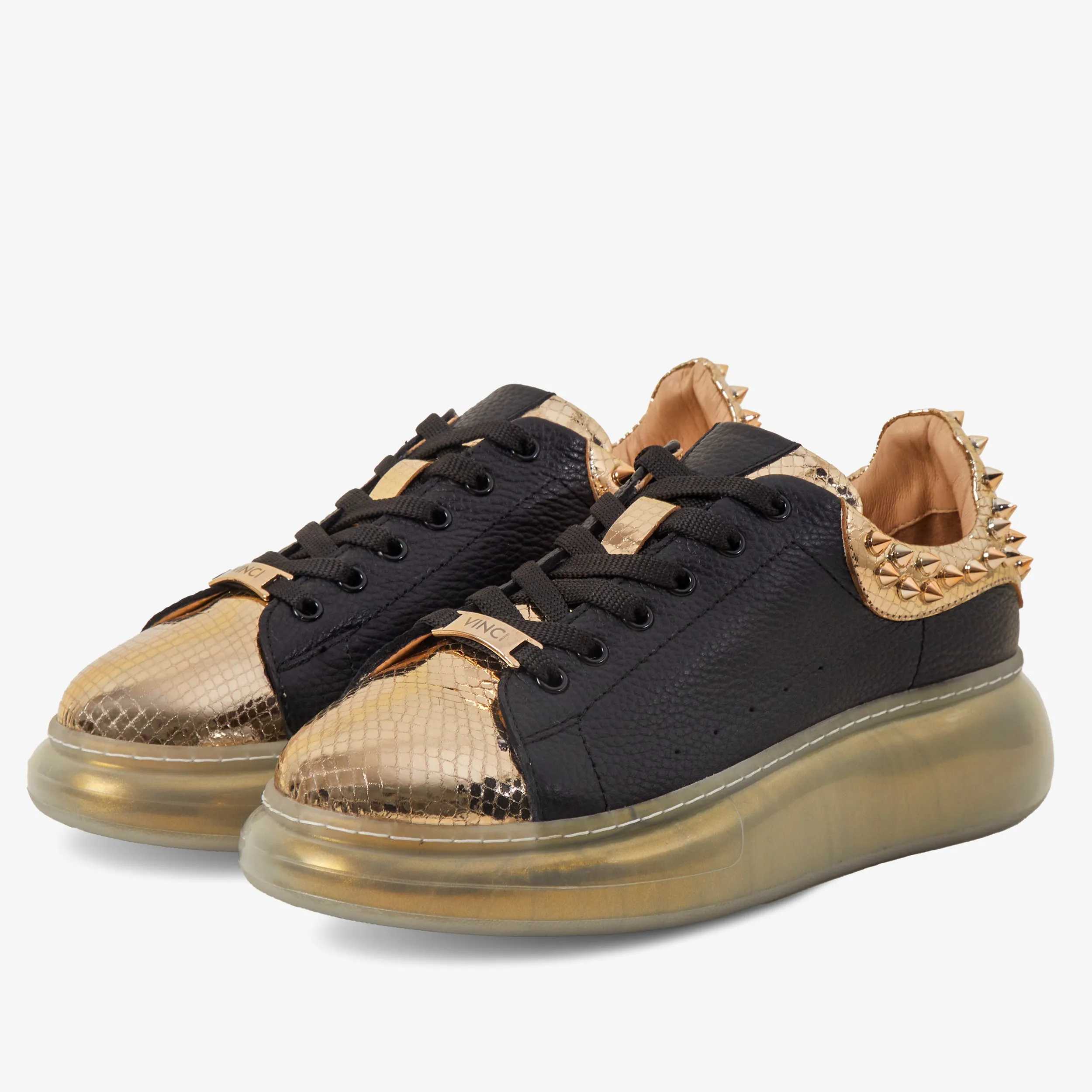 The Venezia Gold & Black Leather Women Sneaker