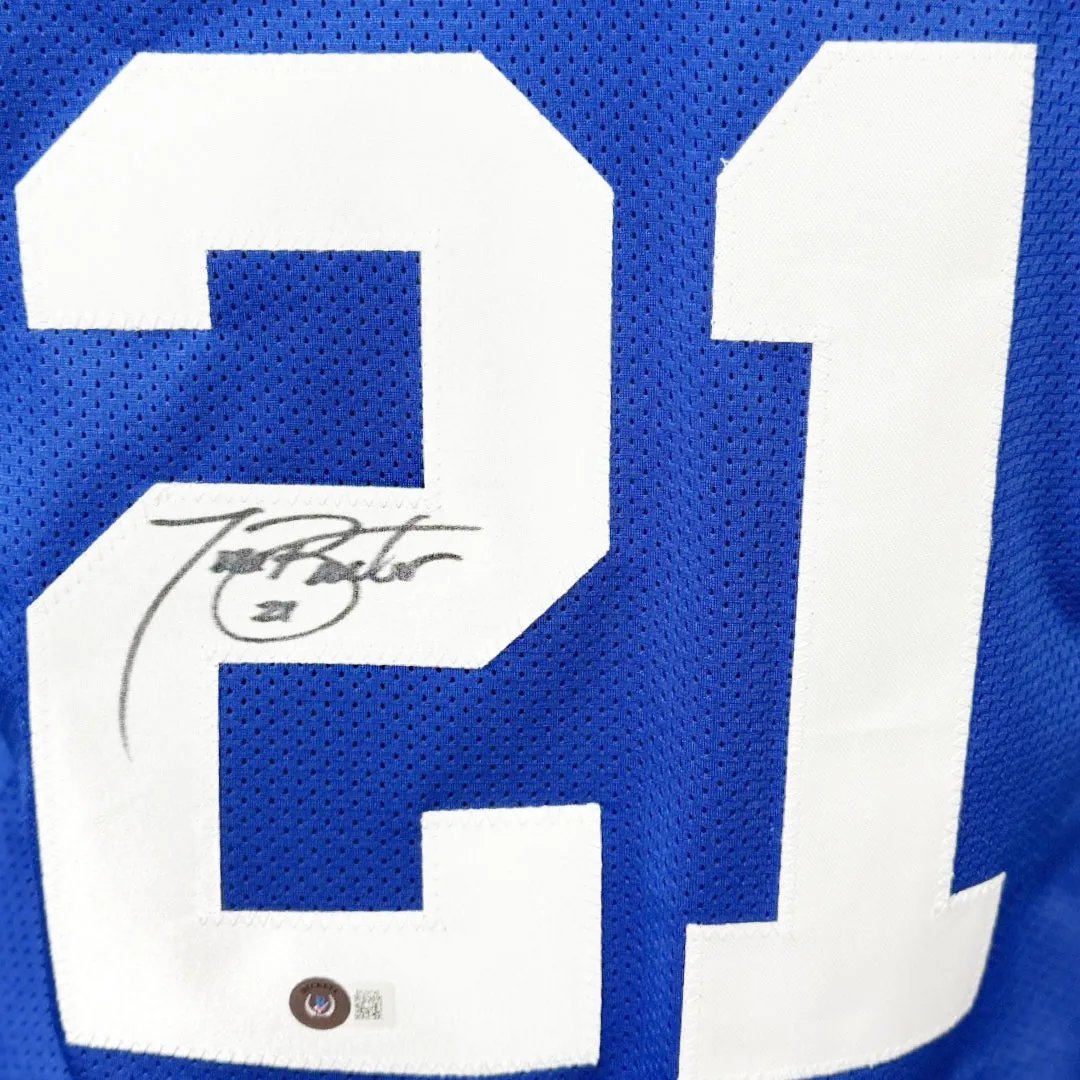 Tiki Barber Signed New York Blue Football Jersey (Beckett)