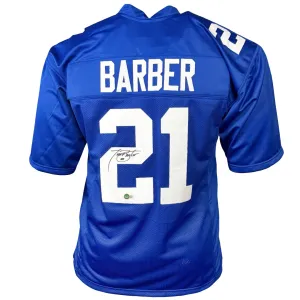 Tiki Barber Signed New York Blue Football Jersey (Beckett)