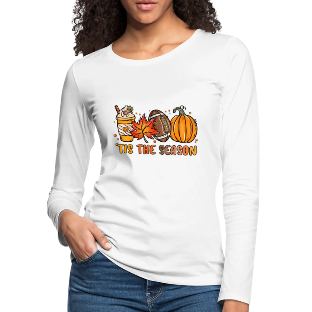 Tis The Season Women's Premium Long Sleeve T-Shirt (Fall, Pumpkins & Football)