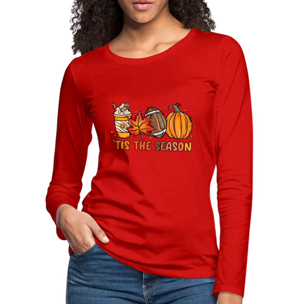 Tis The Season Women's Premium Long Sleeve T-Shirt (Fall, Pumpkins & Football)