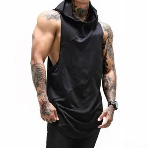 Trending Fitness Men's Gym Hooded Tank Top Vest - Stringer Sportswear Cotton Sleeveless (TM7)