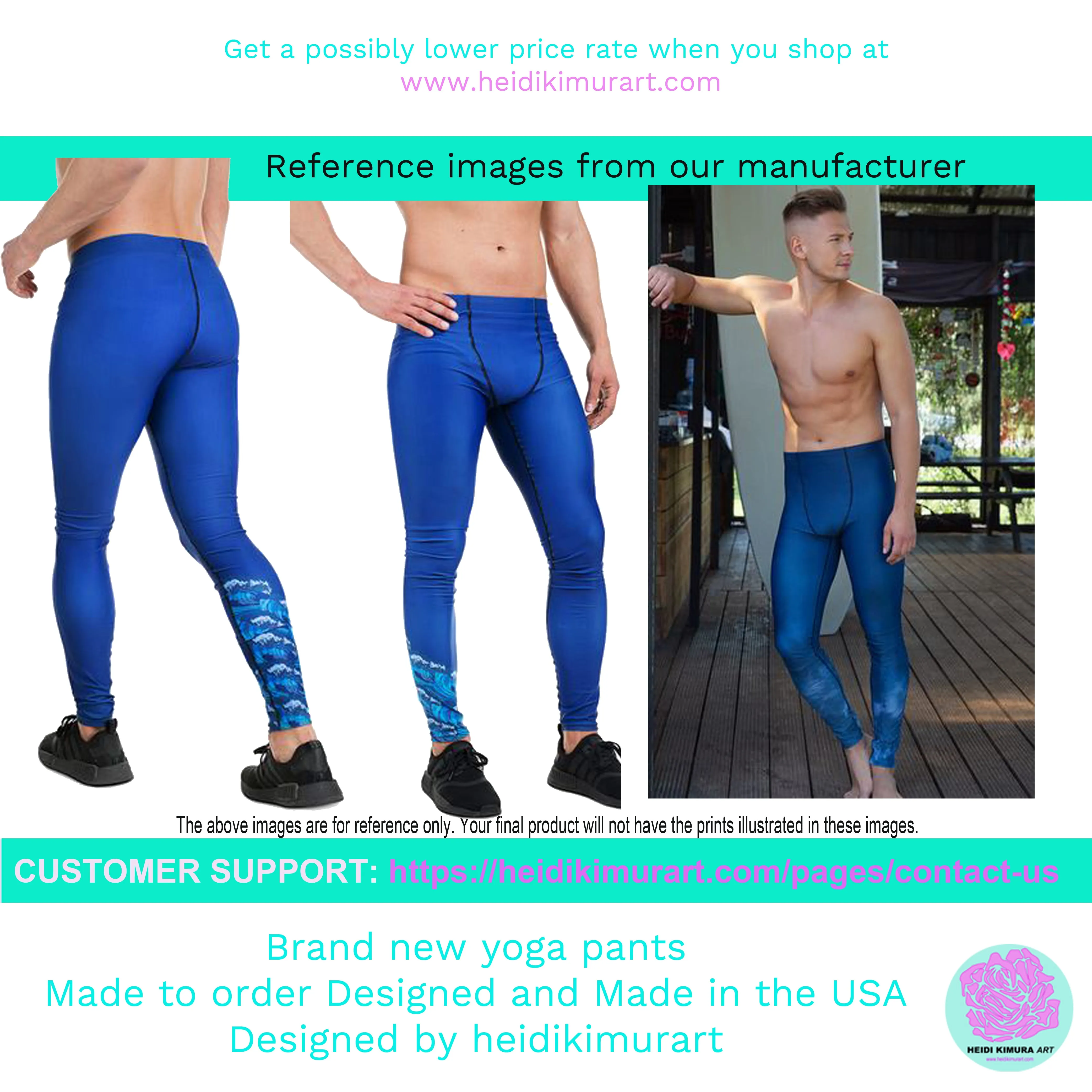 Turquoise Blue Striped Meggings, Bright Black Stripe Print Men's Leggings- Made in USA/ EU