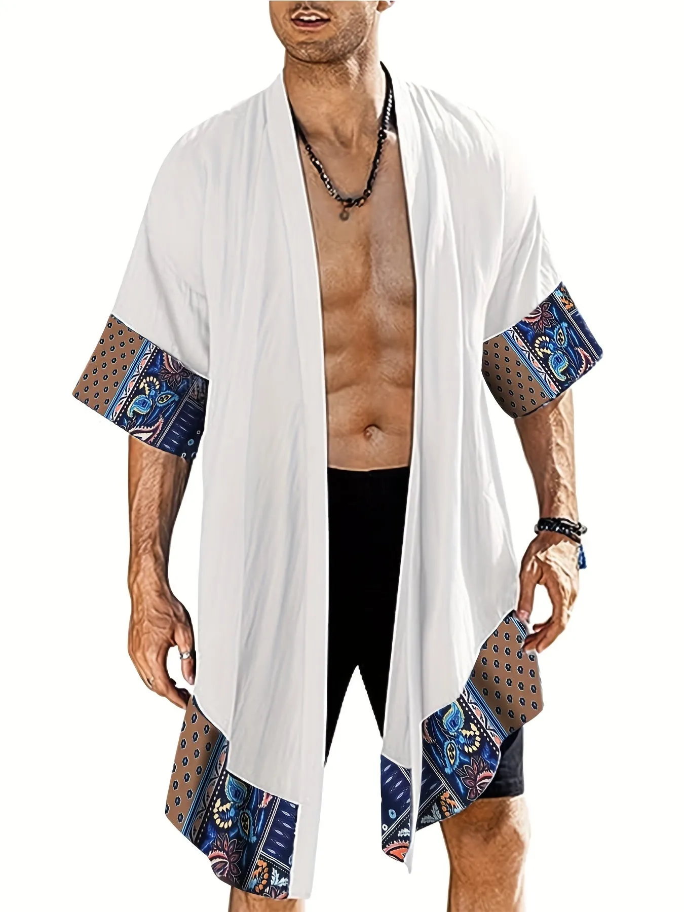 Ultra-Soft Mens Paisley Print Short Sleeve Robe - Stylish Open Front Loungewear for Comfortable Nightly Wear - Perfect After Bath or Relaxing at Home