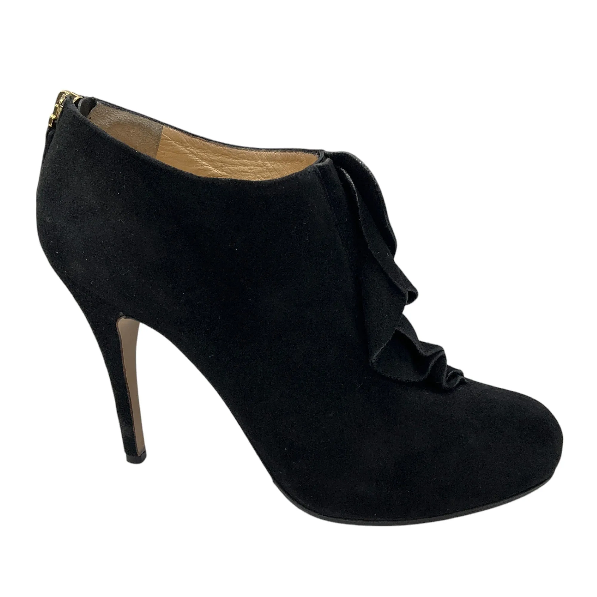 Valentino Black Ruffled Suede Ankle Booties