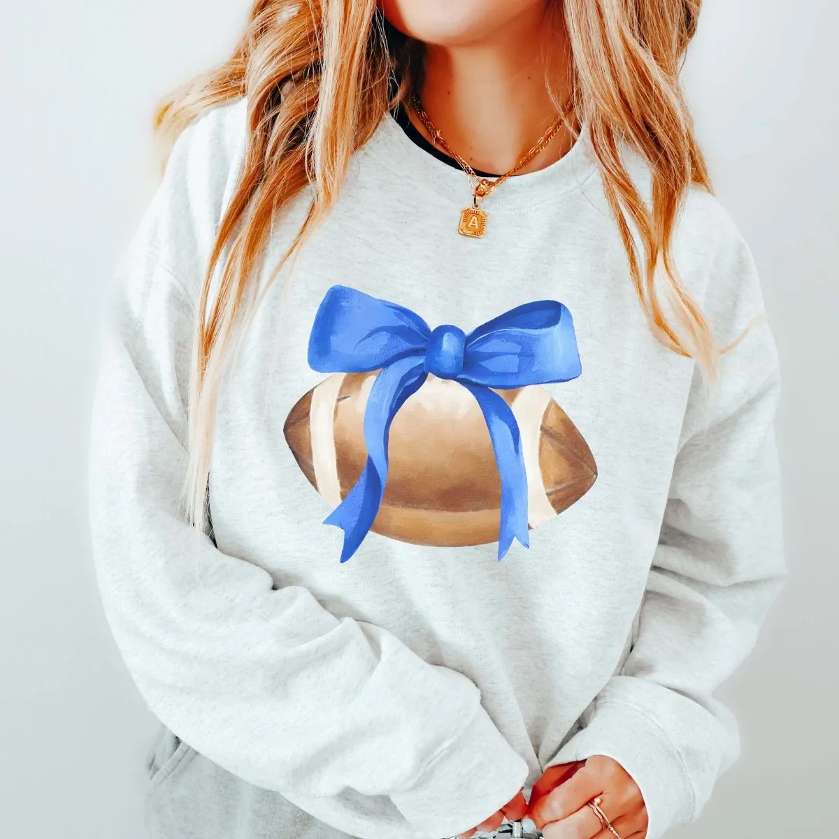 Watercolor Football With Bow Sweatshirt