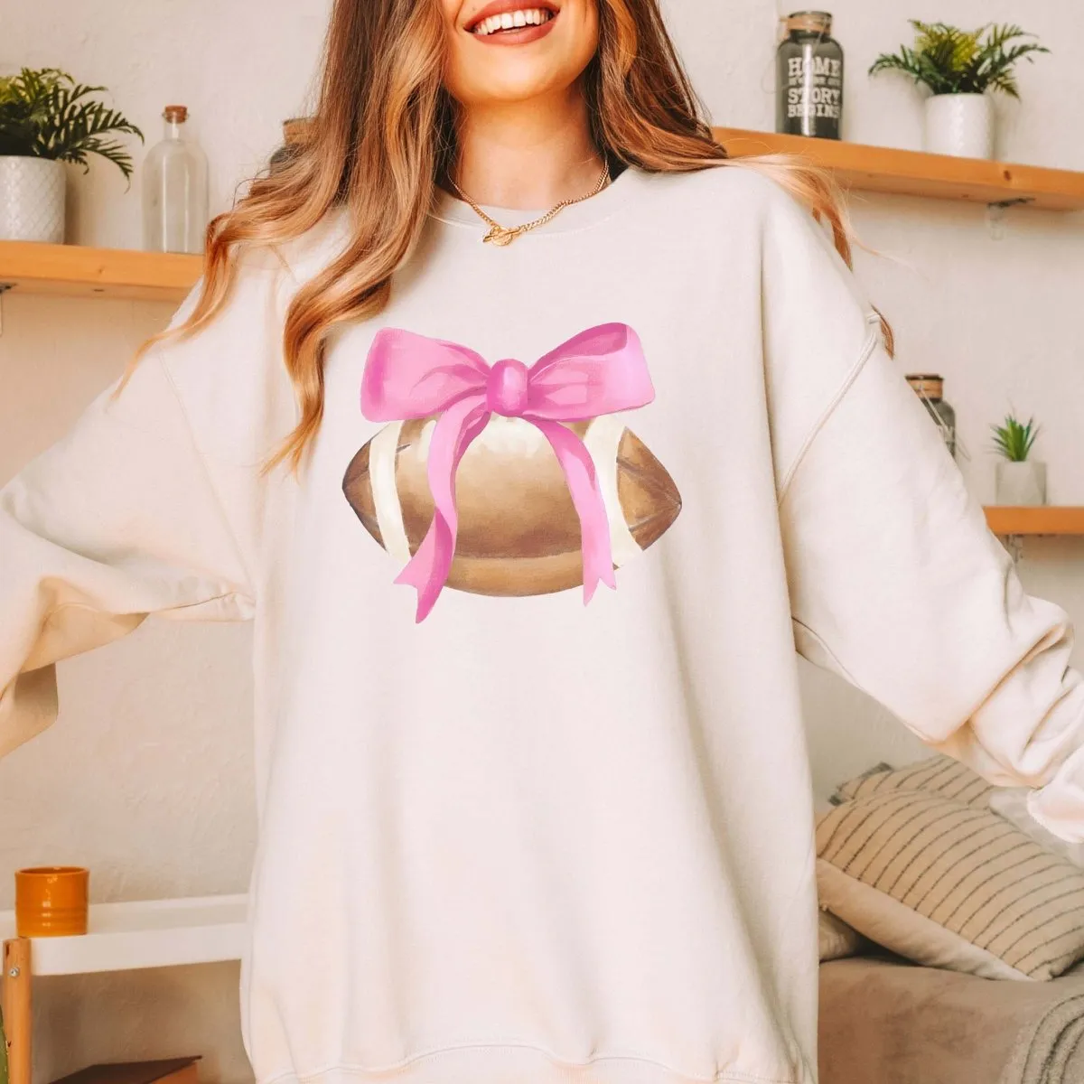 Watercolor Football With Bow Sweatshirt