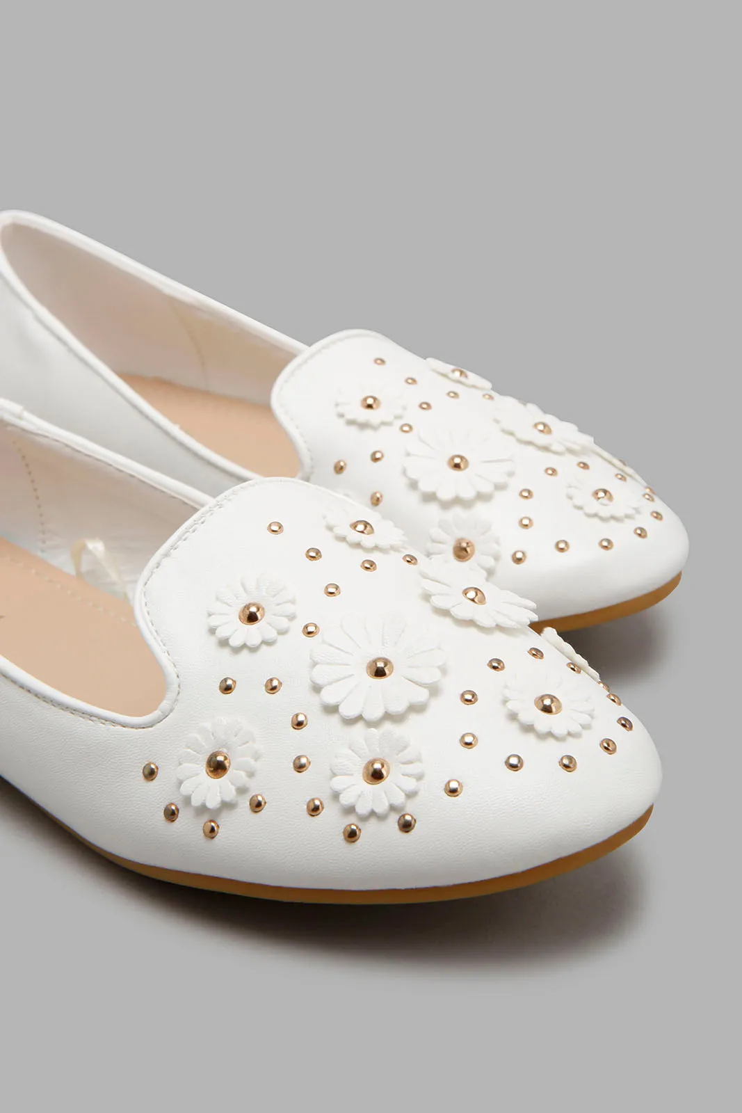 White Floral Embellished Loafer