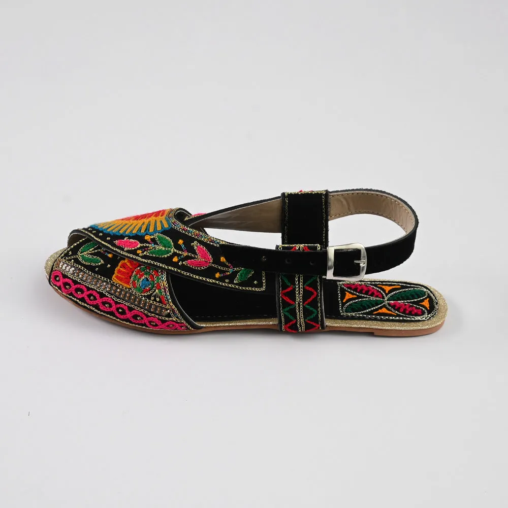 Women's Leaves Embroidered Design Peshawri Chappal