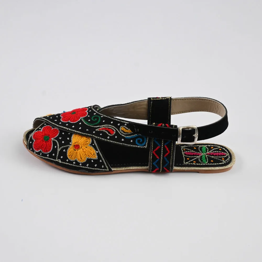 Women's Salamanca Flower Embroidered Design Peshawri Chappal