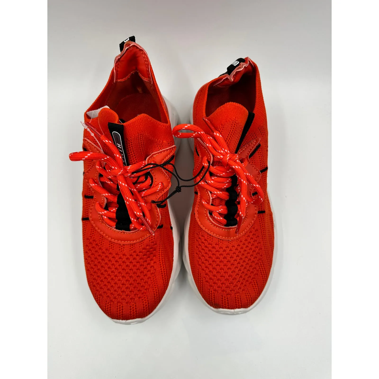 Women's Size 5, Orange Knit Slip-on Casual Sneakers with Crisscross Soles